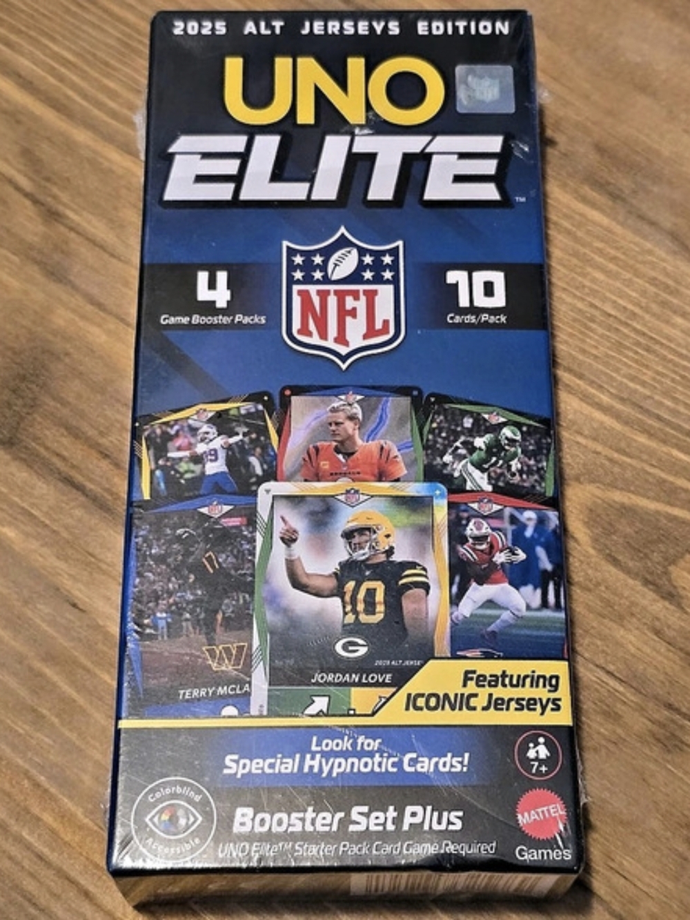 Mattel UNO Elite NFL 2025 Alt Jerseys Booster Set Plus NEW Sealed 40 Cards